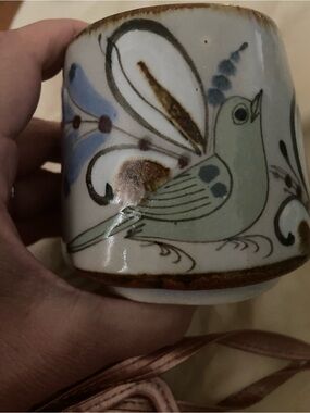 Hand-Painted Ceramic Mug with Sage Green Bird Motif